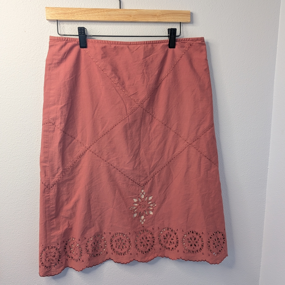 Odille Anthropologie 100% Cotton Eyelet Embroidered Midi Skirt Size 8
